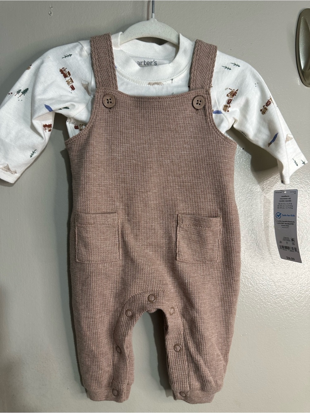 Carter's Dusty Pink Ribbed Knit Overall Set with Button Straps